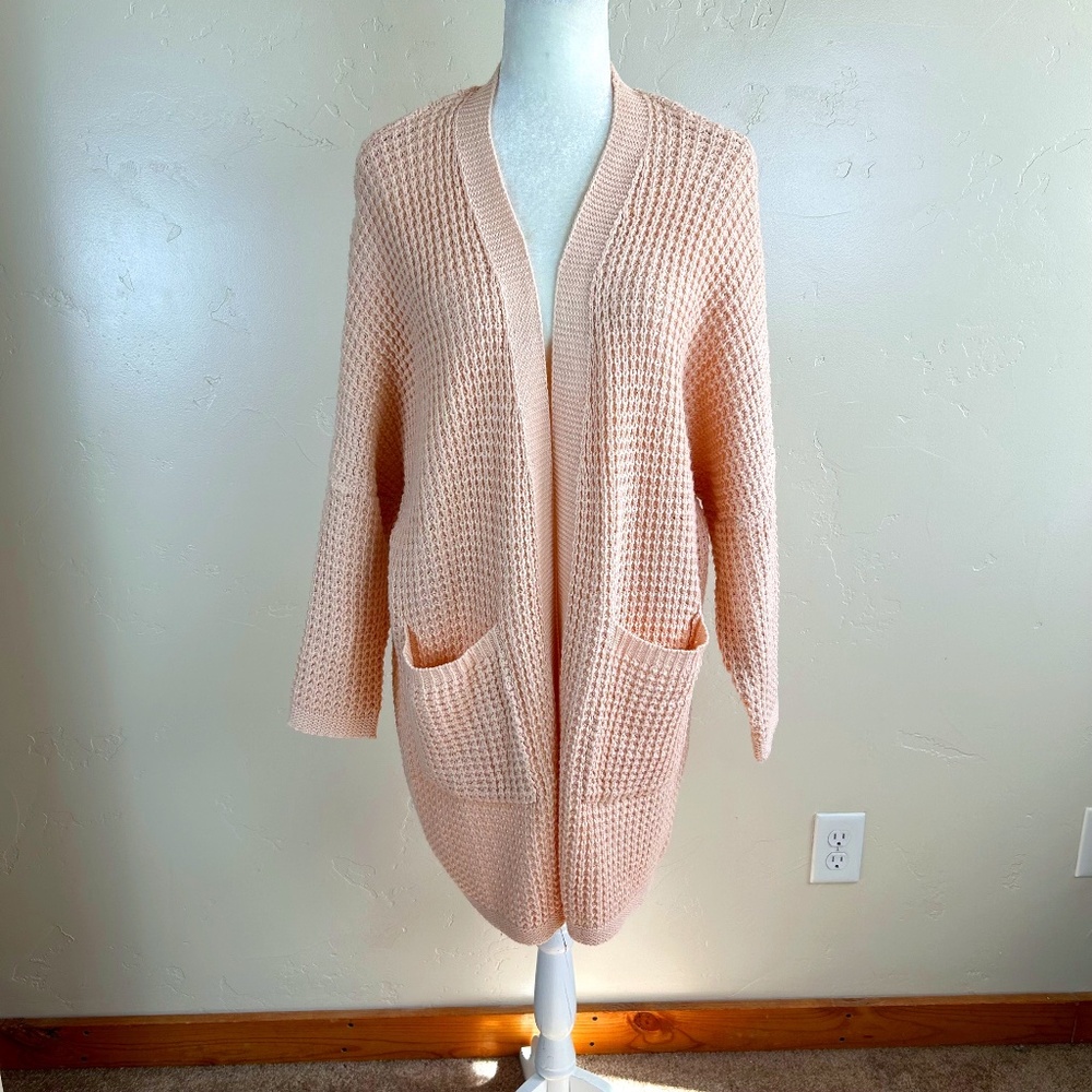 Mirol Acrylic Open Front Long Business Casual Knit Sweater Cardigan Size L